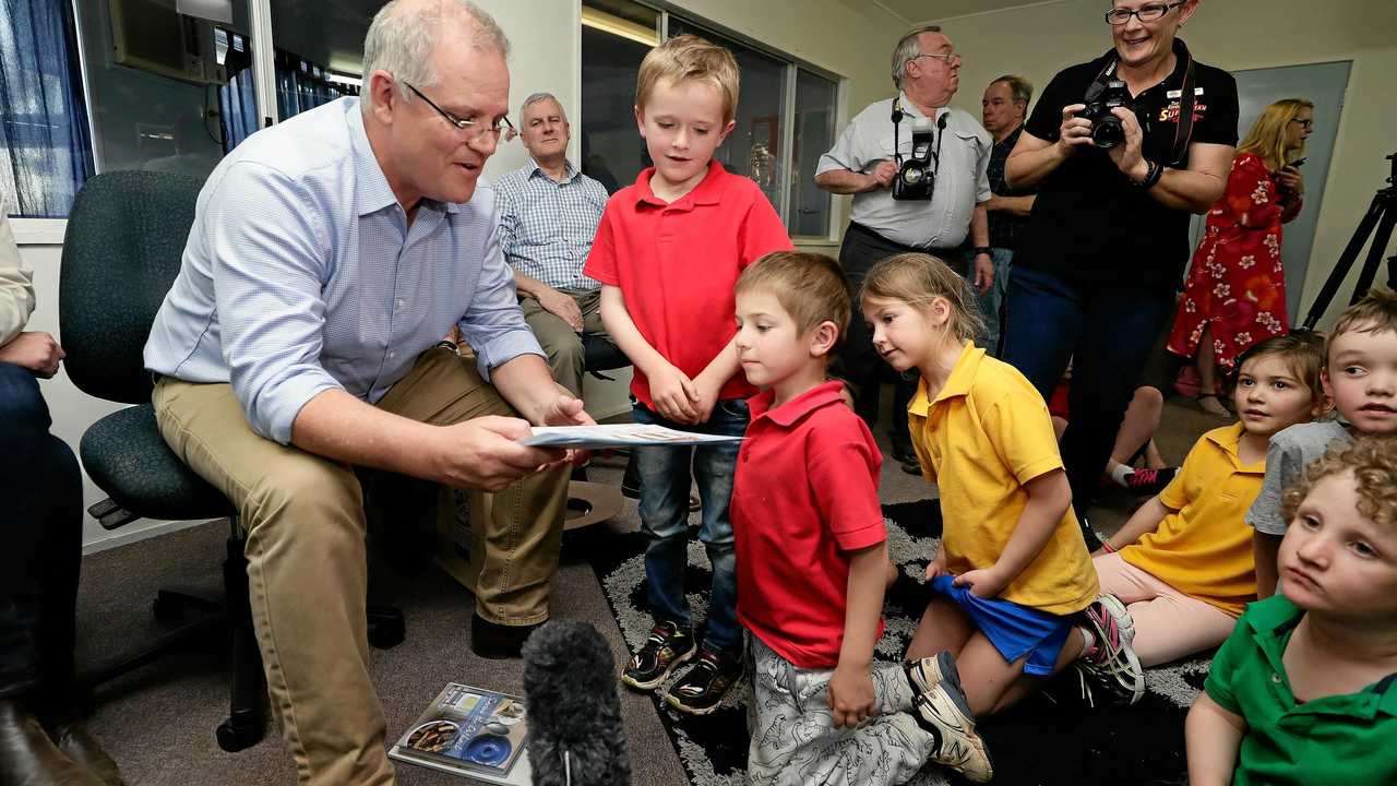 GOOD JOB: Prime Minister Scott Morrison meets with Year 1 students at the Longreach School of Distance Education in Longreach, during a regional tour of Quilpie, in south west Queensland last month. , Monday, August 27, 2018. The Prime Minister. Picture: Alex Ellinghausen