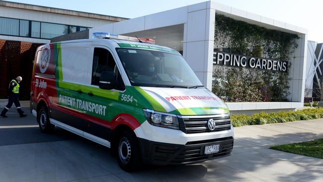 Ambulances at Epping Gardens aged care home. Picture: Andrew Henshaw