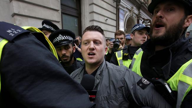 UK white supremacist Tommy Robinson was failed for repeatedly putting at risk a trial by breaching media reporting restrictions around a criminal trial. (Pic: Daniel Leal-Olivas/AFP)