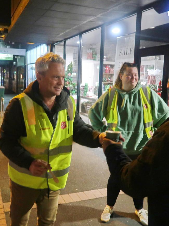 Templeton helping on the streets of Geelong with the Salvos. Picture: Bradley Ogle.