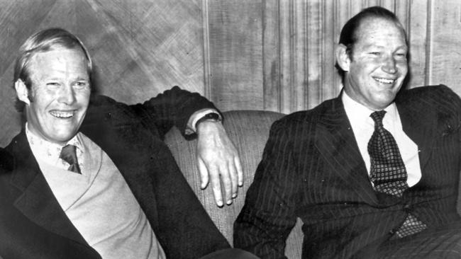 Cricketer Tony Greig with Kerry Packer in London.