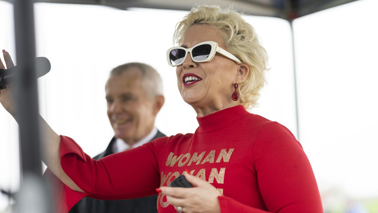 ‘Women’s rights’ activist ‘Posie Parker’ held a rally outside Parliament House. Picture: NCA NewsWire / Martin Ollman