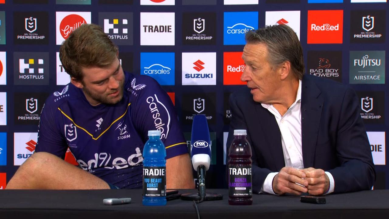 Storm skipper Christian Welch and coach Craig Bellamy. Fox League