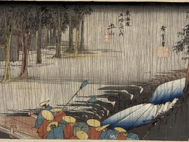 Tsuchiyama: Spring Rain (Tsuchiyama, haru no ame) no. 50 from the series The Fifty - three Stations of the Tōkaidō (Tōkaidō gojūsan tsugi no uchi) c.1831 - 34, Edo. Art Gallery of South Australia, Adelaide