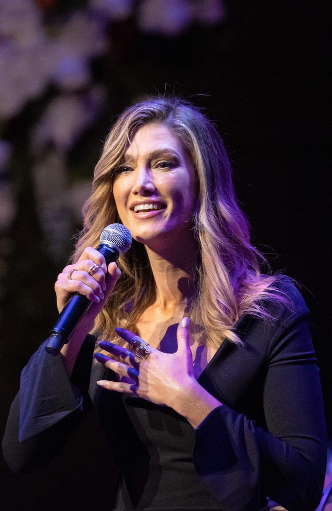 Delta Goodrem performing at the Newton-John’s state memorial. Picture: Jason Edwards