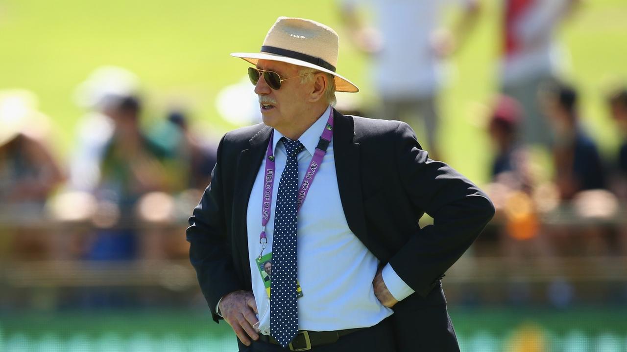 PERTH, AUSTRALIA - NOVEMBER 13: Australian Chairman of Selectors Rod Marsh speaks with television television commentator Ian Chappell during day one of the second Test match between Australia and New Zealand at the WACA on November 13, 2015 in Perth, Australia. (Photo by Robert Cianflone/Getty Images)