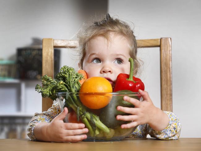 Grace, 2, is part of a demographic shown to eat insufficient quantities of vegetables. Picture: David Caird