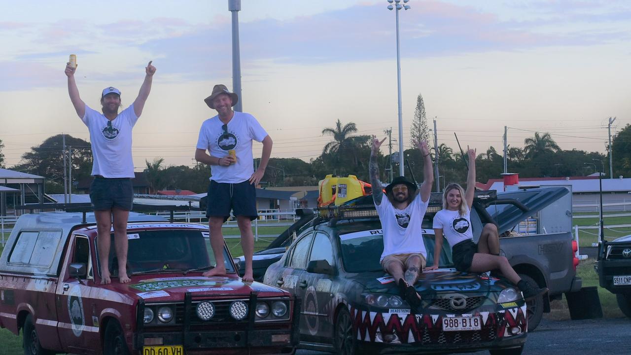 Owen Rhodes, Jason Rheinberger, Ben Heidrich and Bonnie Heidrich at Mackay Showgrounds. Shitbox Rally Autumn 2022. Picture: Max O‘Driscoll.