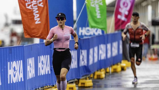 Triathlete Sophie Perry in the running section of the Ironman 70.3 Tasmania in Hobart on Sunday 4th February. Picture: Linda Higginson