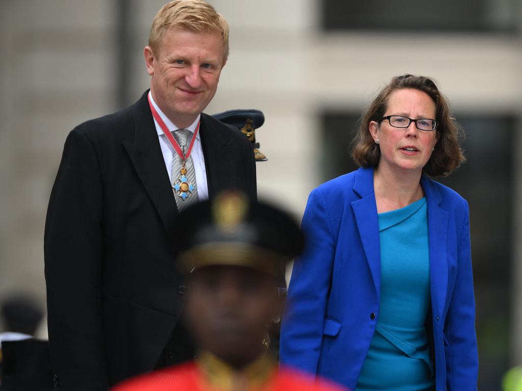 Britain's Conservative party chairman Oliver Dowden and Leader of the House of Lords Natalie Evans. Picture: AFP