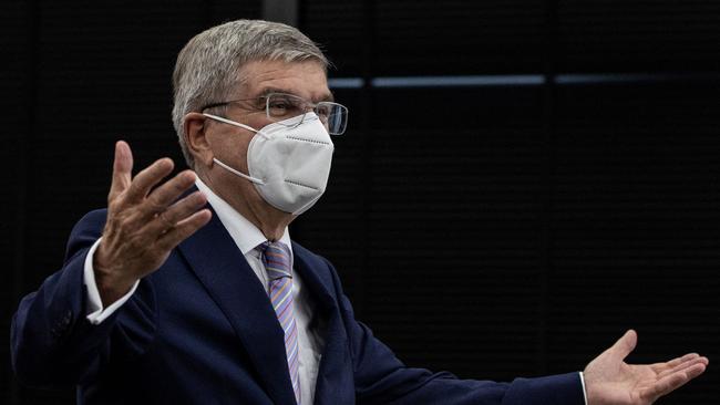 IOC president Thomas Bach at the opening of the Olympic Village in Tokyo