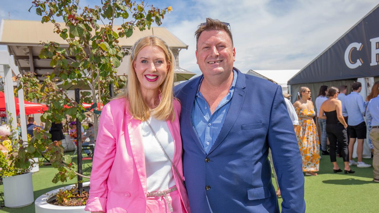 Shylee and Ben Roehrich at the 2023 Adelaide Cup at Morphettville Racecourse. Picture: Ben Clark