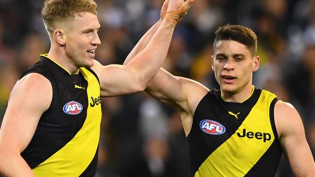 Josh Caddy and great mate Dion Prestia. Picture: Getty Images