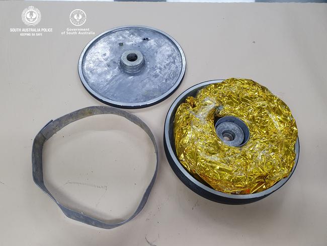 Police discovered the drugs, disguised in automotive pulley wheels. Picture: AFP