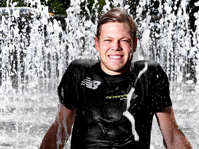 6/1/15 - Lasse Hansen, Dutch cyclist and current Olympic gold medallist, has arrived in Adelaide for the Tour Down Under - cools off in Victoria Square - - pic Mike BURTON