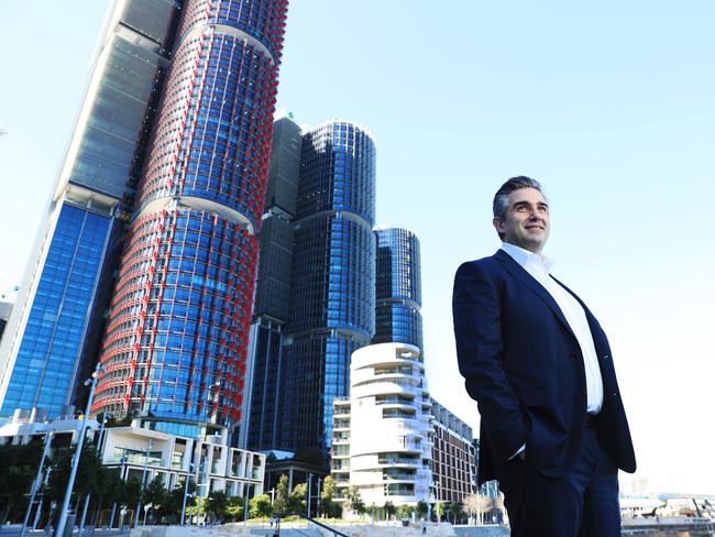 8/9/21: Lendlease CEO & MD Tony Lombardo at Barangaroo in Sydney which was built by Lendlease. John Feder/The Australian.