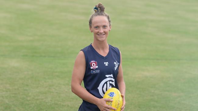 On Saturday, Bond University and Coolangatta will go head to head in round 1 of the QAFLW season. Pictured at Bond University in Robina. Coolangatta player Emily Otto. Picture: Lawrence Pinder