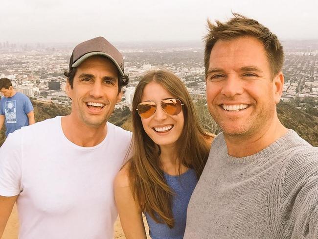 Famous faces ... Andy Lee and Rebecca Harding run into TV actor Michael Weatherly. Picture: Twitter