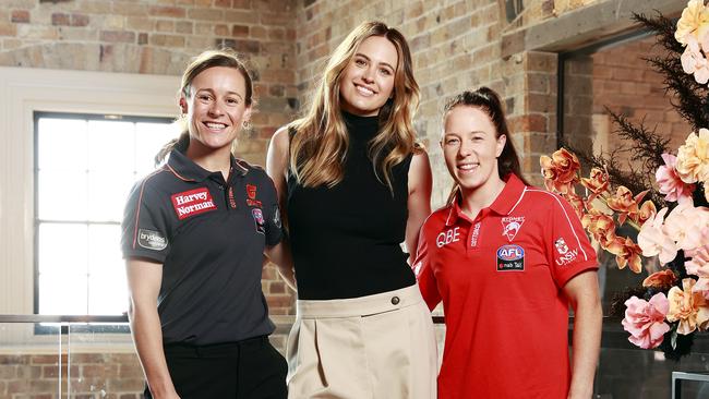 Jesinta Franklin said she is so grateful her young daughter, Tullulah, has women and players like Eva and Lochland to look up to. Picture: Tim Hunter.