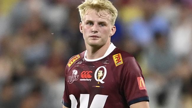 TOWNSVILLE, AUSTRALIA - FEBRUARY 25:  Tom Lynagh of the Reds looks on during the round one Super Rugby Pacific match between Queensland Reds and Hurricanes at Queensland Country Bank Stadium, on February 25, 2023, in Townsville, Australia. (Photo by Ian Hitchcock/Getty Images)