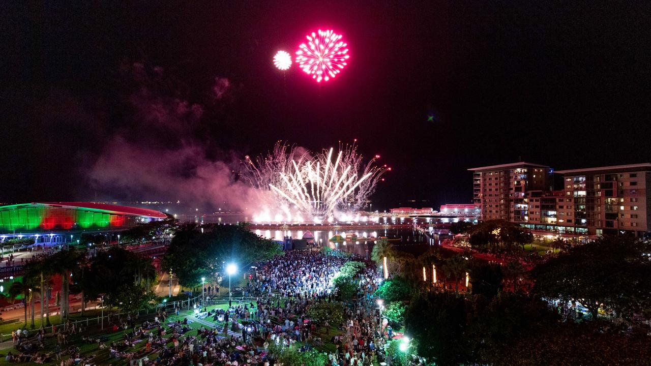 Darwin's Waterfront puts on a firework display to celebrate the end of 2020. Picture: Che Chorley