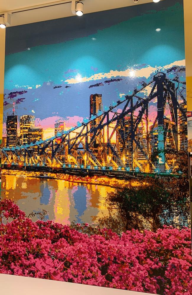 Ryan 'The BrickMan' McNaught created this mosaic of Brisbane's Story Bridge for the LEGO store at Chermside. Picture: Michelle Smith