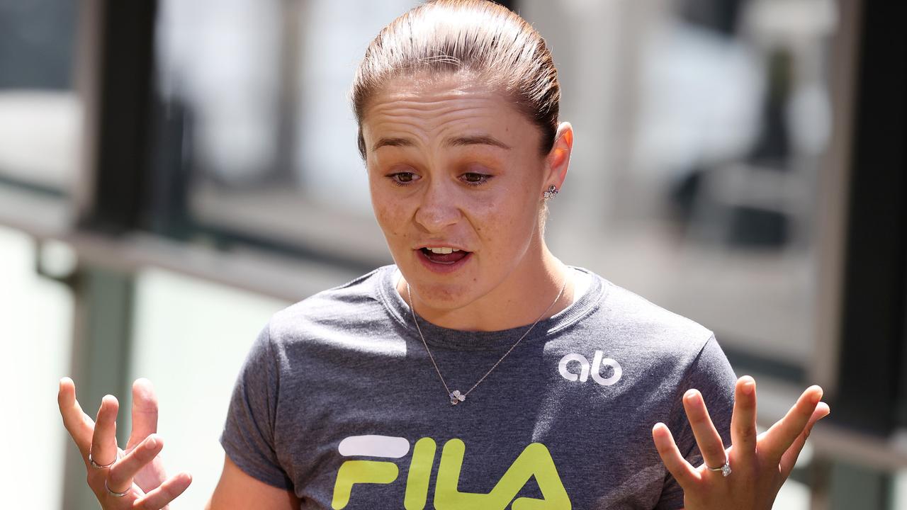 Ash Barty during her retirement press conference, Brisbane. Picture: Liam Kidston.