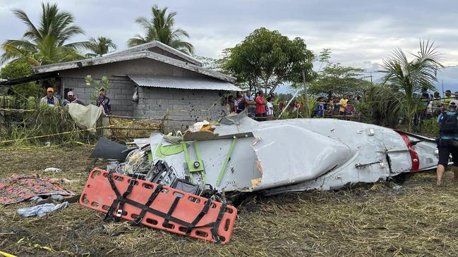 Wreckage of the plane in a rice field in Maguindanao del Sur province, Philippines. Picture: Sam Mala/UGC via AP