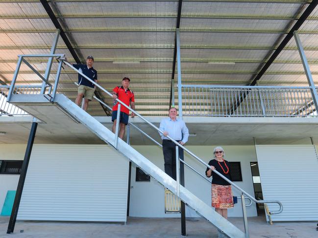 L to R C & RConstructionsCaleb Got , Southern Districts Cricket Club's VP Brett Wheelan Tony Sievers, Assistant Minister for Sport and Mayor of Litchfield Maree Bredhauer  at the Southern Districts Cricket Club's new change Rooms and Grandstand.Picture GLENN CAMPBELL