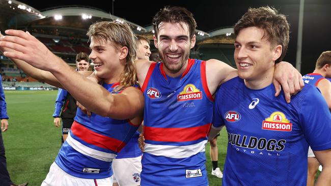 Dogs celebrate as they reach the 2021 Grand Final. Picture: Michael Klein