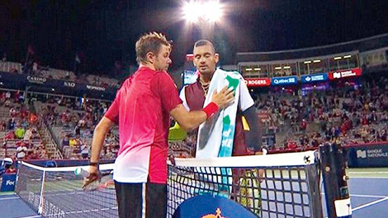 Kyrgios and Wawrinka meet at the net at Montreal Masters. Photo: Youtube.