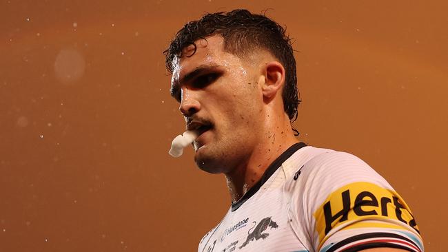 Nathan Cleary didn’t get the time and space we are used to seeing against St Helens. Picture: Getty Images