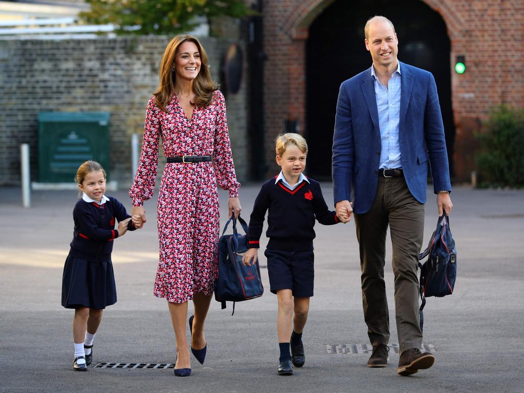 The family on Princess Charlotte’s first day at school was a public moment. Picture: Aaron Chown/AFP