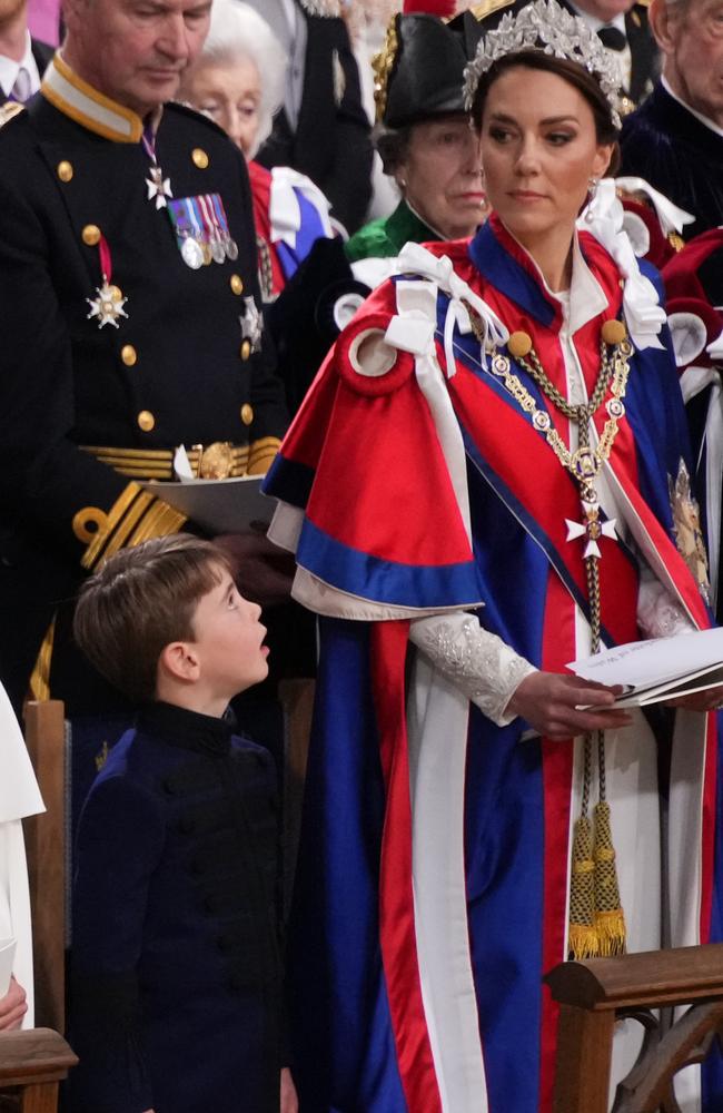 Prince Louis looks up to his mum Princess Kate. Picture: Victoria Jones – WPA Pool/Getty Images