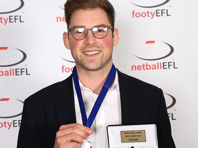 Brett Eddy shows off his Chandler Medal. Picture: Field of View Sports Photography