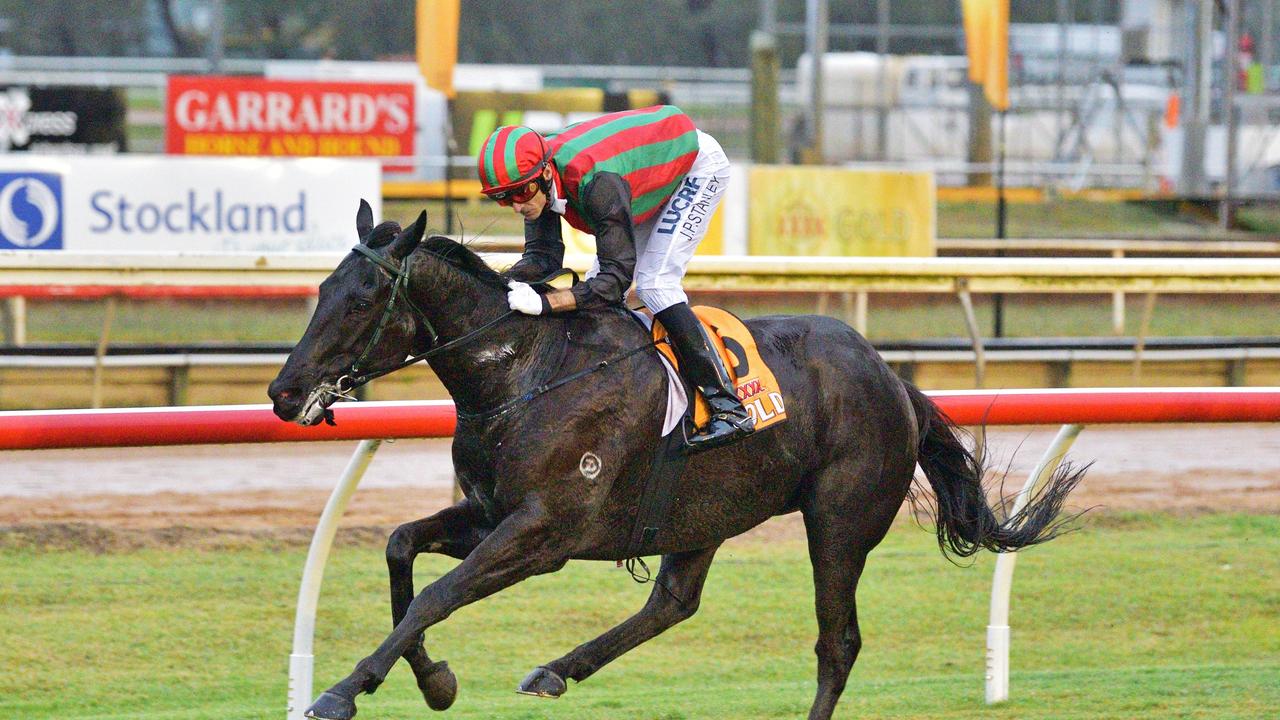 Peacock races to victory in the feature race, the XXXX Gold Rockhampton Newmarket, at Callaghan Park yesterday.