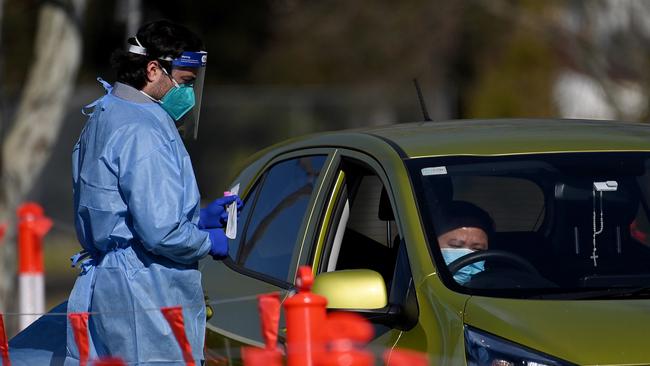 The Fairfield West Laverty Pathology Covid drive-through clinic. Picture: NCA NewsWire/Bianca De Marchi