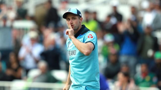 Chris Woakes silences the vocal Pakistan supporters after catching Iman-ul-haq. Picture: Getty