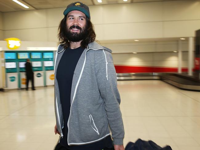 Aaron Woods arrives at Sydney airport. Picture: Phil Hillyard