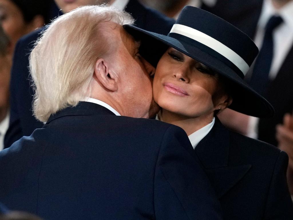 Donald Trump kisses Melania Trump after being sworn in as the 47th president of the United States. First lady Melania Trump has turned 55 and the White House celebrated with 20 photos. Picture: AFP