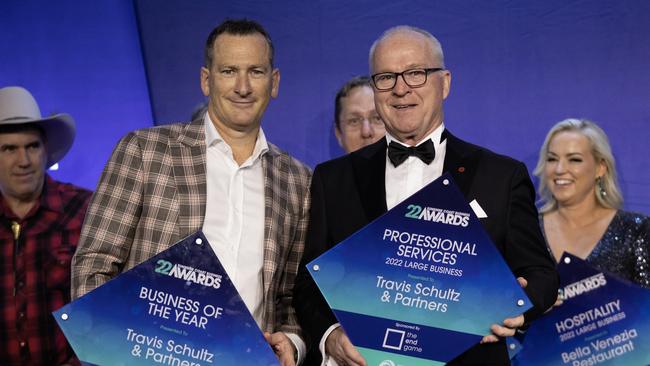 SCBA 2022 Business of the Year winner Travis Schultz with Sunshine Coast Council Mayor Mark Jamieson. Photo: Barry Alsop Eyes Wide Open Images.