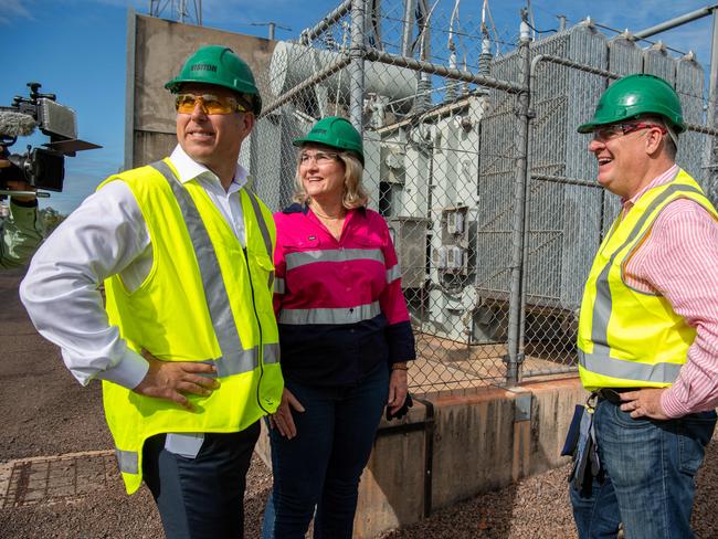 Tamboran Resources Chief Executive Joel Riddle, Chief Minister Eva Lawler and Minister Mark Monaghan visits the Weddlell Power Station as Energy company Tamboran Resources and the NT government have signed a 15-year binding gas sales agreement to supply almost two-thirds of the TerritoryÃs current gas needs from the Beetaloo Sub-Basin. Picture: Pema Tamang Pakhrin