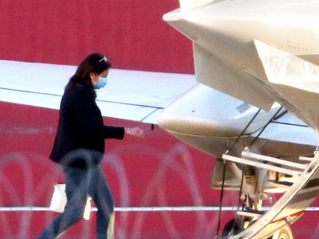 Premier Annastacia Palaszczuk, boards a plane to Sydney on route to Tokyo for the Olympics, also on board is Lord Mayor Adrian Schrinner, on Sunday 18th July 2021 - Photo Steve Pohlner