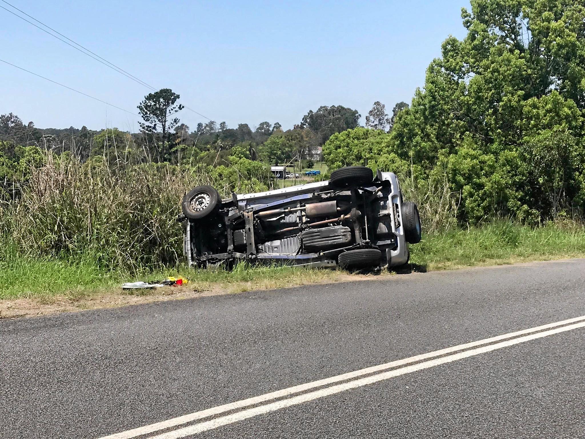 A single vehicle rollover at Veteran left the sole occupant suffering from minor injuries. Picture: Troy Jegers