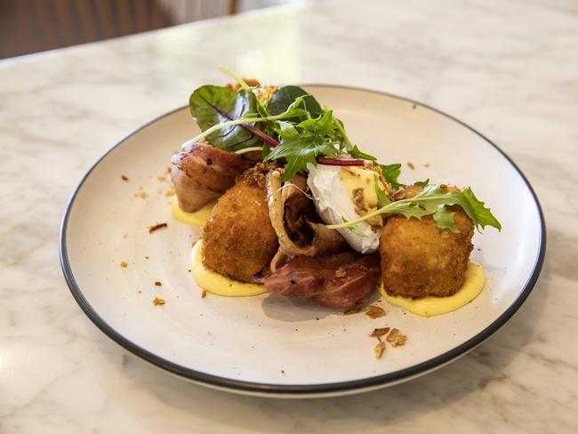 UOS - cafe review. Goodness Gracious, 250 Oxley Rd, Graceville Dish: mac and cheese benedict. Pic Mark Cranitch.