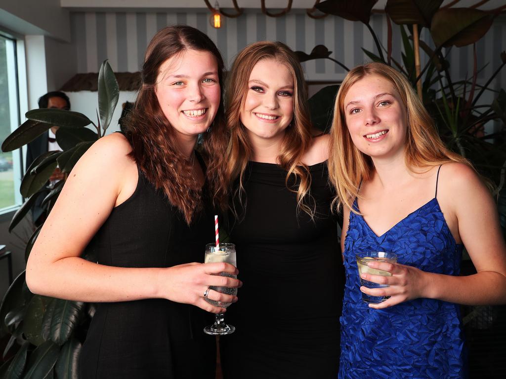 Kate Poynter, Abi Anderson and Chloe Harrington. Fahan School leavers dinner at Seagrass Long Point in Sandy Bay. Picture: Nikki Davis-Jones