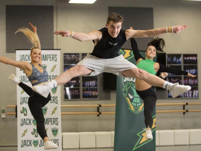 Zali Kingston, Jonty Coad and Gabrielle Shaw at the Tas Gas Jump Squad tryouts at Hobart. Picture: Chris Kidd