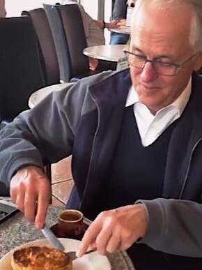 Malcolm Turnbull eats a pie. Photo: INSTAGRAM