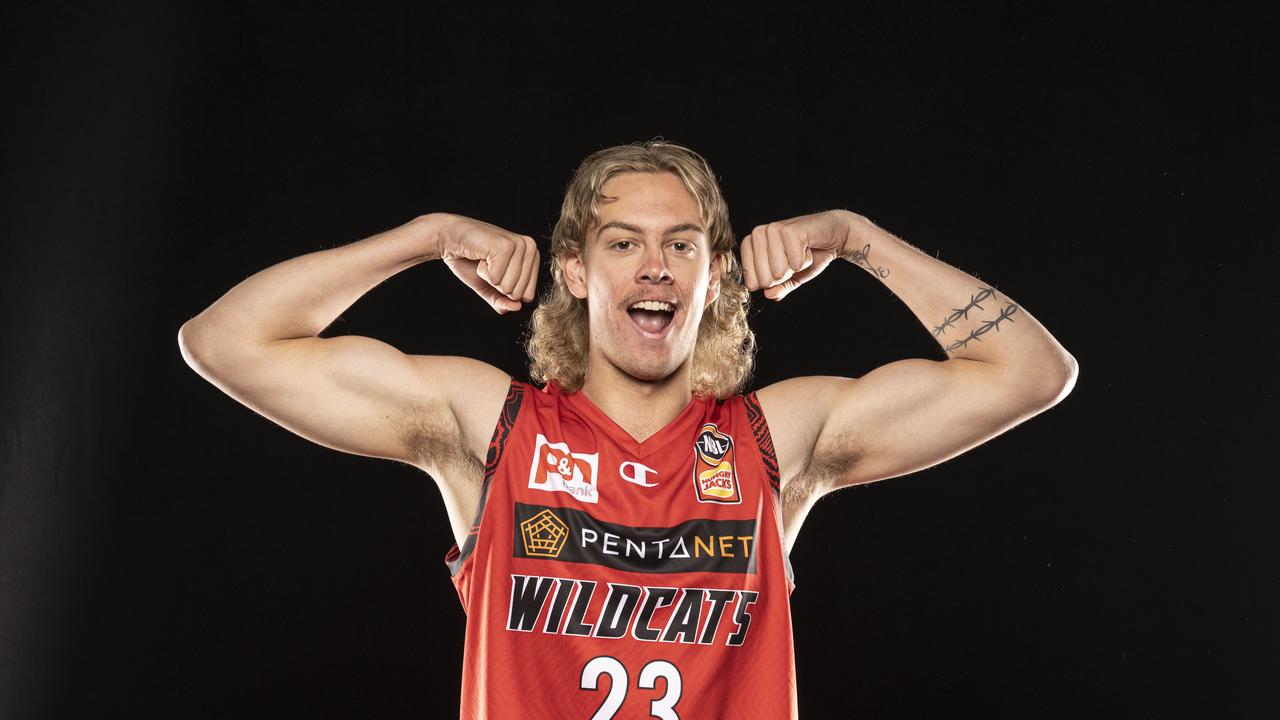 HOBART, AUSTRALIA – NOVEMBER 13: Luke Travers poses during the Perth Wildcats NBL headshots session at MyState Bank Arena on November 13, 2021 in Hobart, Australia. (Photo by Glenn Hunt/Getty Images for NBL)