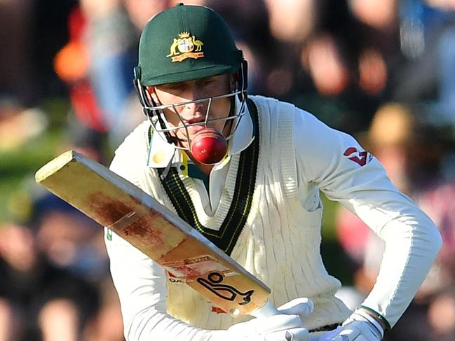 Australia's Marnus Labuschagne kept the tourists on top - just - after another underwhelming top order performance. Picture: AFP